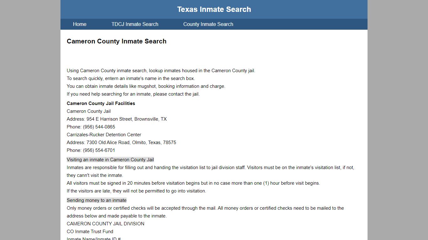 Cameron County Jail Inmate Search